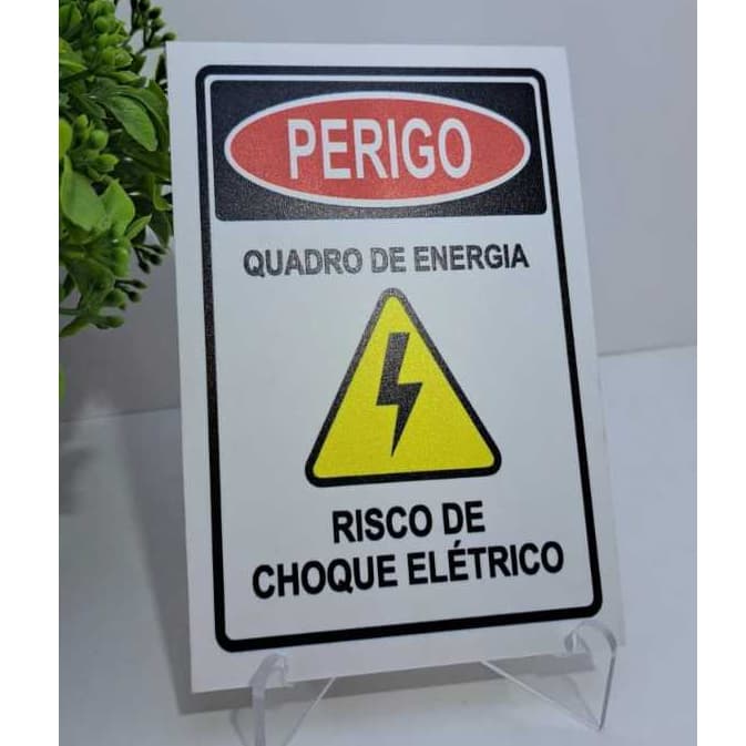 kit 10 peças Placa De Sinalização - Risco De Choque Elétrico - Impressão UV em PVC 3mm