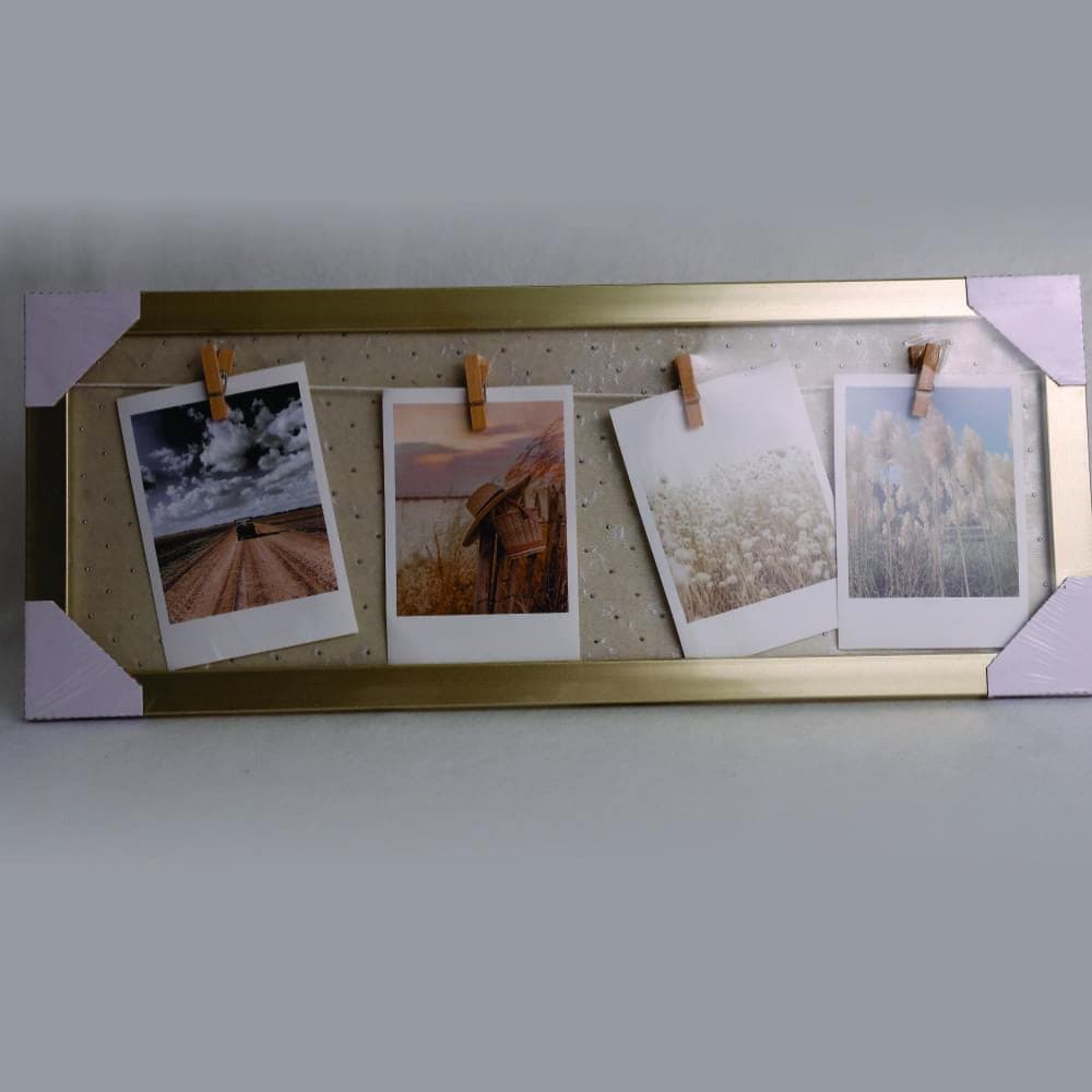 Memory Board, Quadro de Memórias, Mural De Fotos + Pregadores e Fixador - Dourado 20cmx40xm2cm