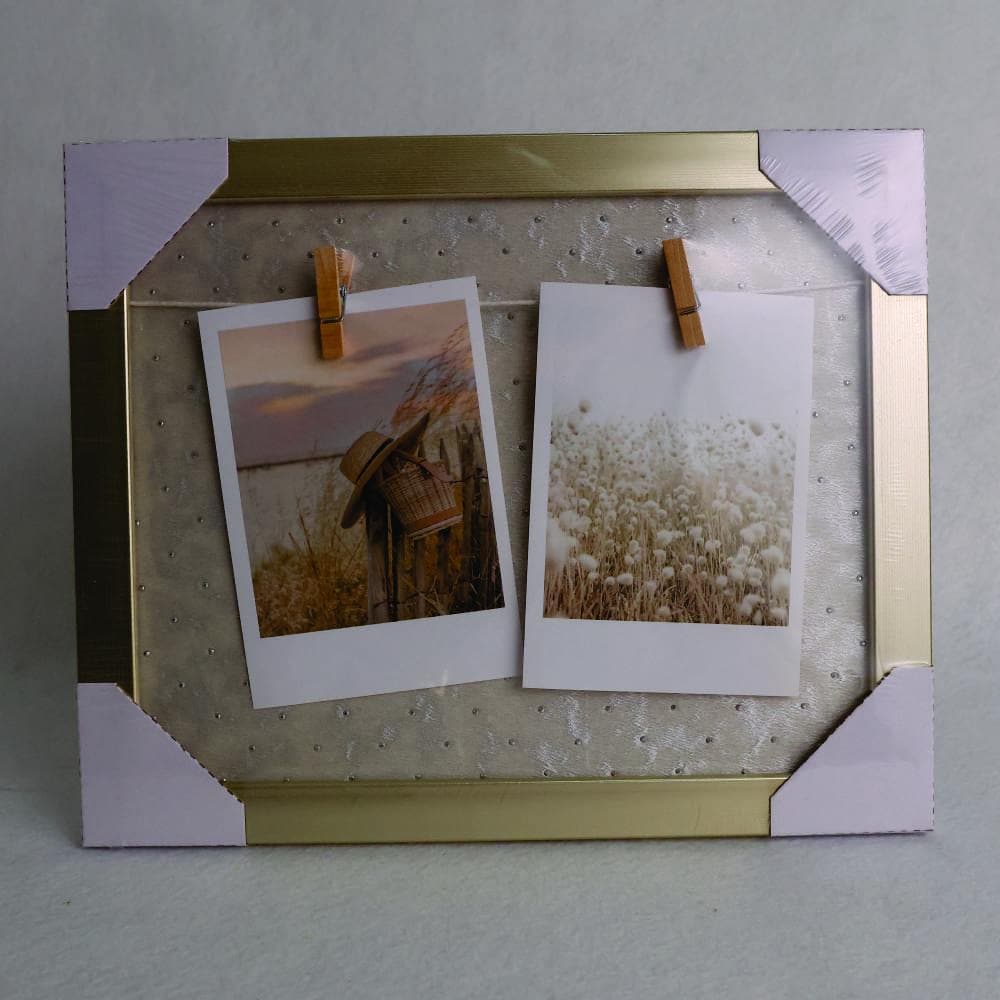 Memory Board, Quadro de Memórias, Mural De Fotos + Pregadores e Fixador- Dourado 23cmx28cmx3cm