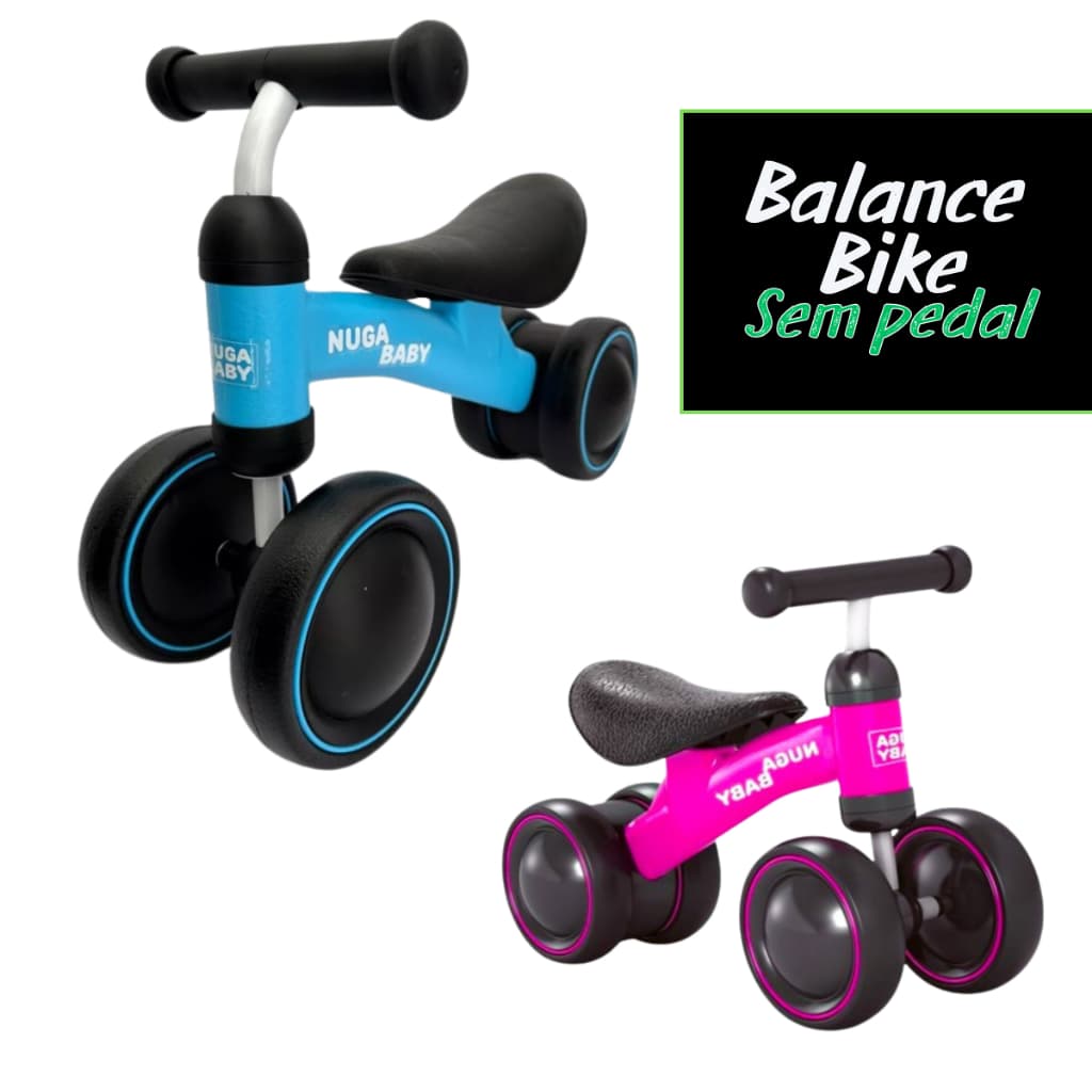 Bicicleta de Equilíbrio Bike Infantil Sem Pedal 4 Rodas Suporta até 25Kg Crianças de +12 meses Ajustável Inmetro