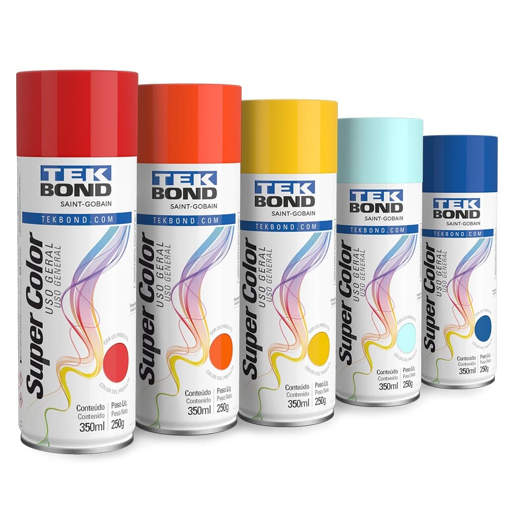 Tinta Spray Tekbond Super Color Multiuso Acrílica Secagem Rápida Alta Cobertura para Madeira Metal.