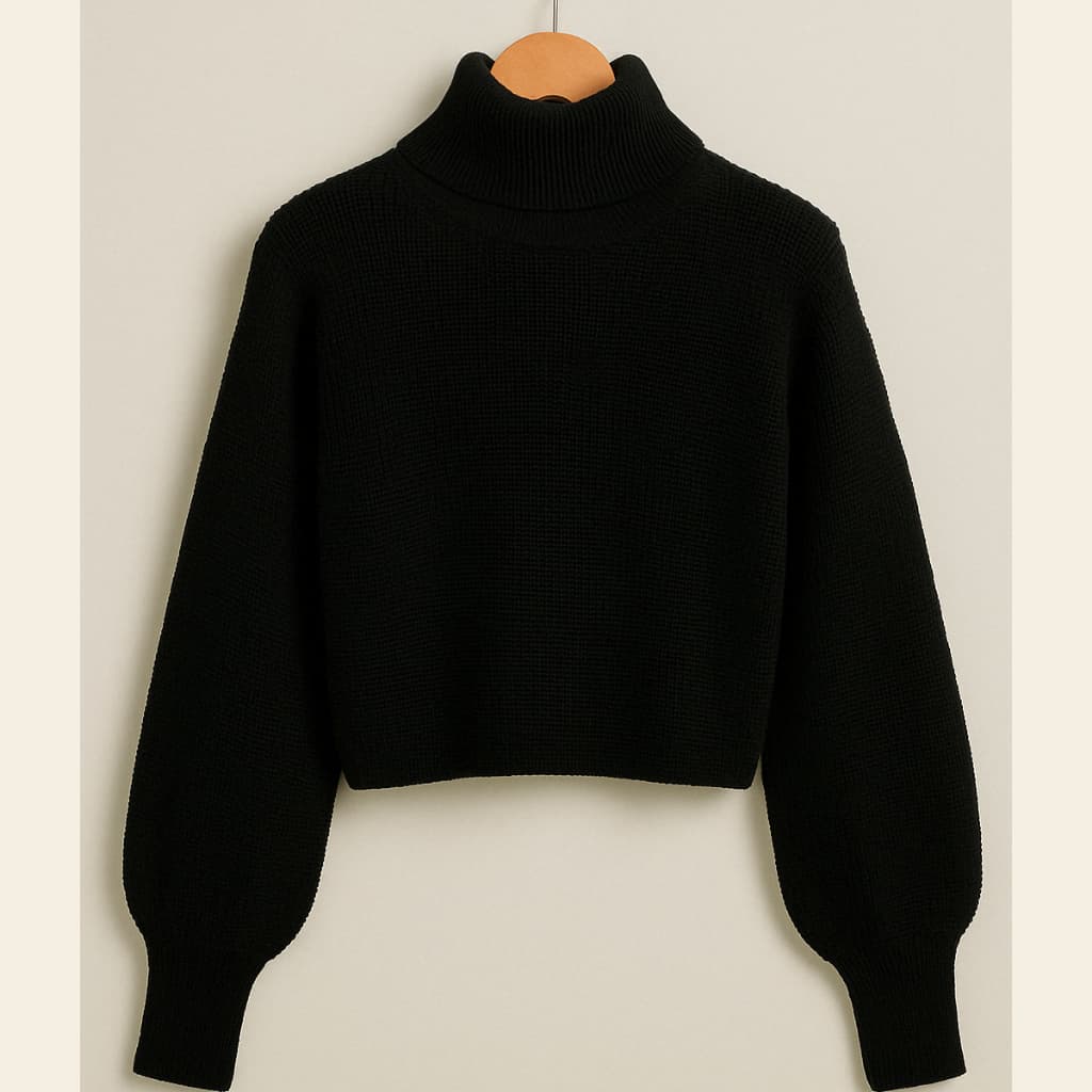 Blusa De Frio Feminina Tricô  Suéter Cacharrel Cropped Gola Alta Tricot Ombro Caído Inverno