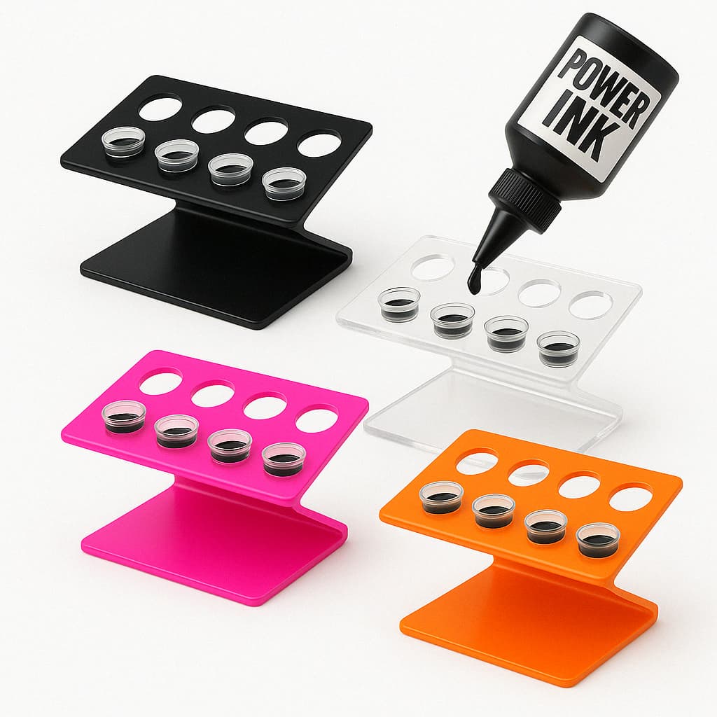 Suporte para Batoques de Tintas 8 Furos Acrílico Resistente Profissional  P/M Rosa Preto Orange Pink