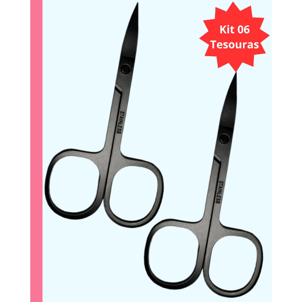 Tesoura Tesourinha de Manicure Pequena De Cortar Unha Sobrancelha Cílios Kit com 06 Unidades
