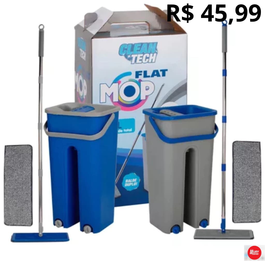 Rodo Flat Mop E Balde Lava E Seca Com 2 Refil Sortido