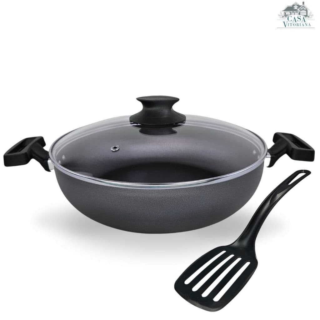 Frigideira Paellera Wok 26 cm Antiaderente Com 5 Camadas de Teflon Cor Grafite