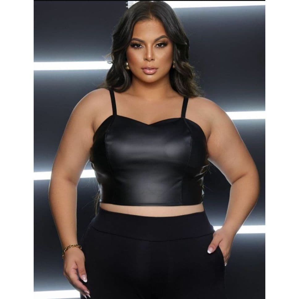 CROPPED FEMININO COURO ECOLOGICO  DE ALCINHA TENDENCIA 2025