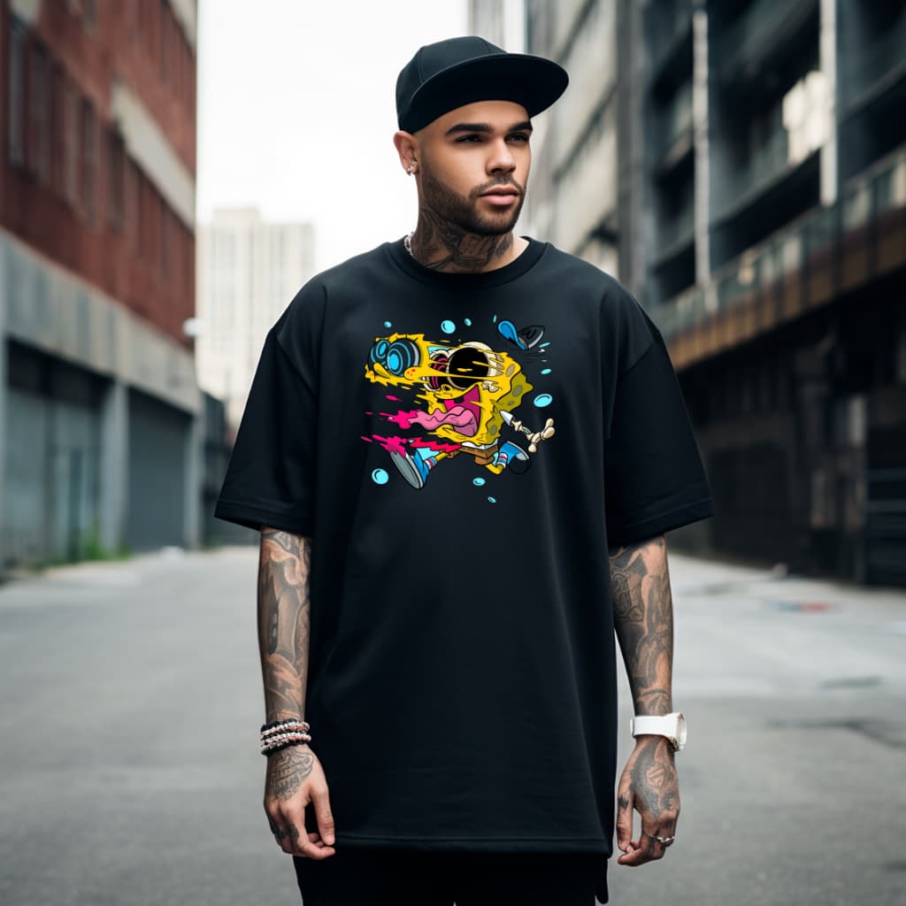 Camiseta Oversized Streetwear Bob Esponja Lançamento Algodão Premium Confortável