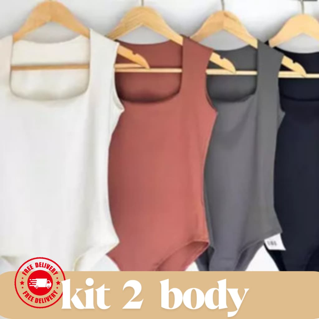 kIT 2 Body Decote Quadrado Suplex Premium Modelo Regata Feminino