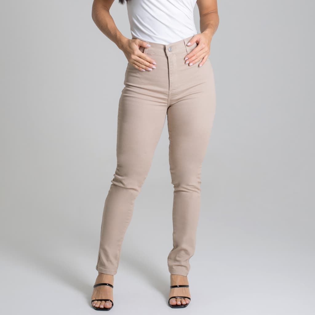 Calça Jeans Feminina Sawary Original Skinny Lycra Elastano Bege Moda Feminina Roupas Femininas