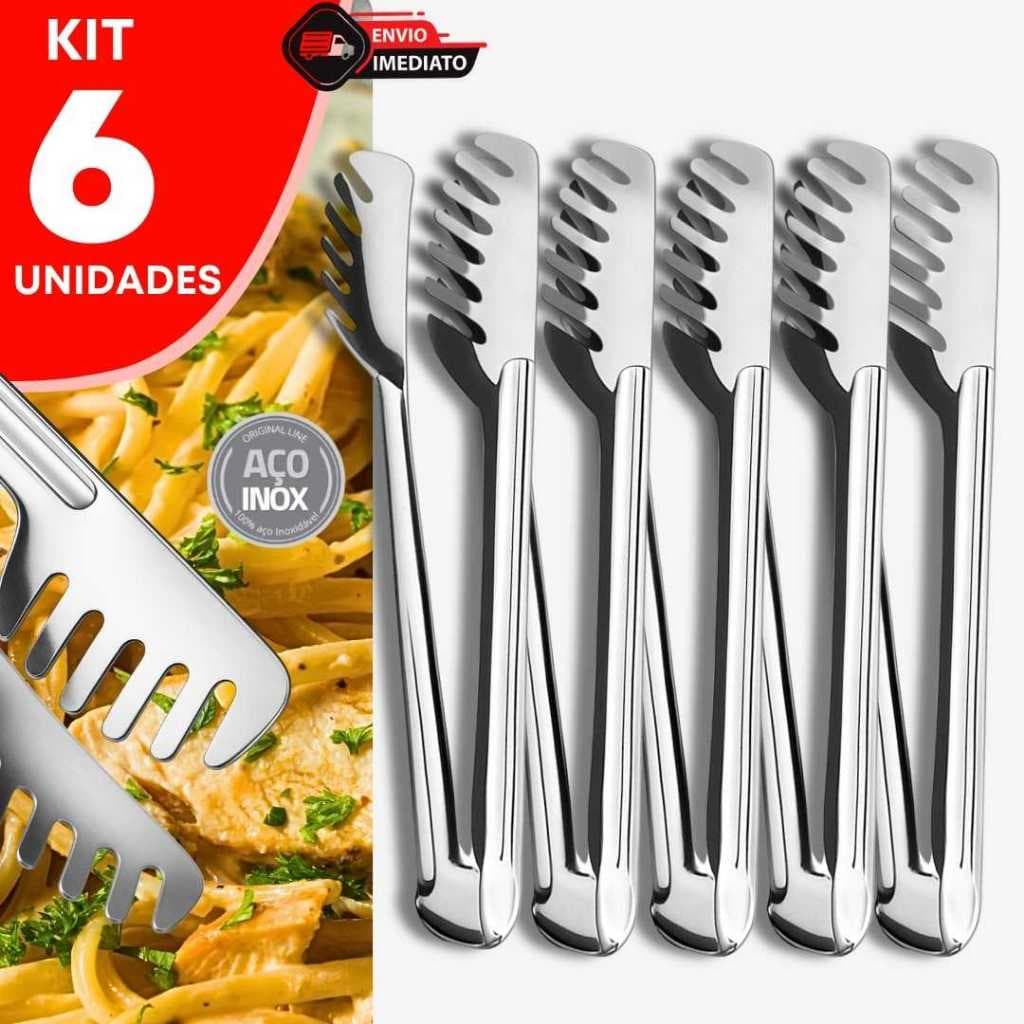 Kit 6 Pegador de Massas Para Servir Massas Frios Gelo Carnes Doces Bares Cozinha 20cm Aço Inox