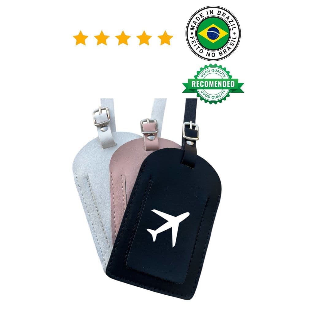 Kit 3,2 ou 1 Tag De Mala Identificador De Bagagem Couro Ecológico Viagem Identificação