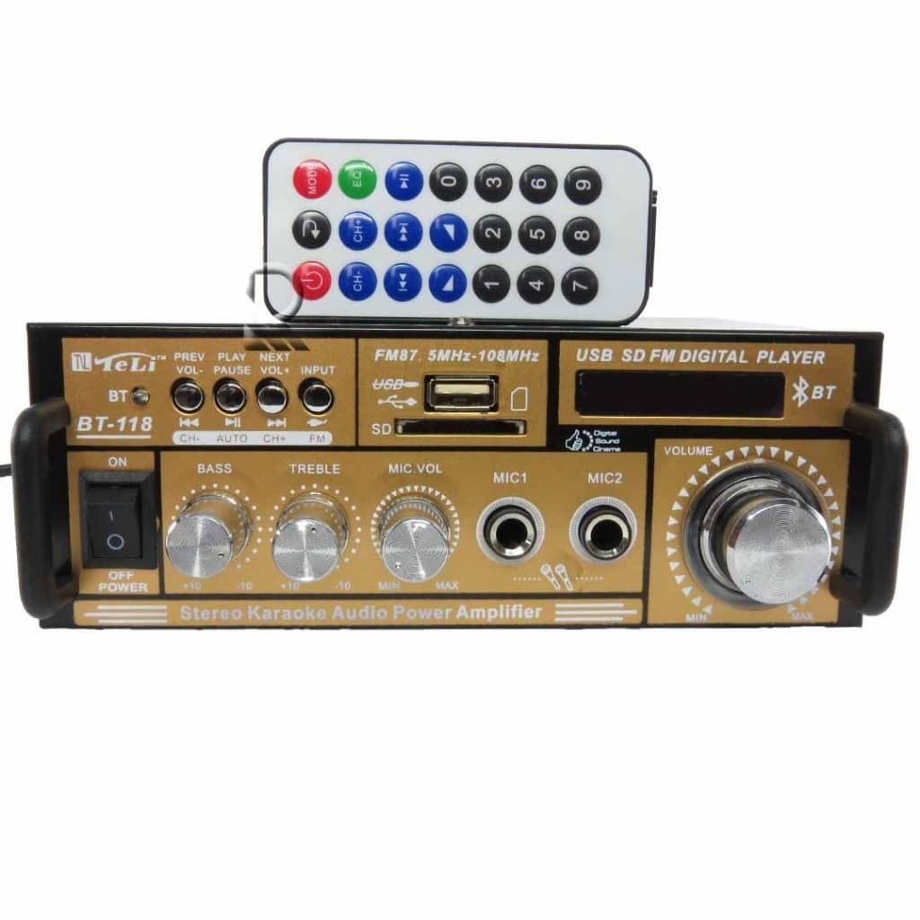 Mini Amplificador De Som Audio Bluetooth Usb Mp3 Fm Com Karaoke Lelong 704