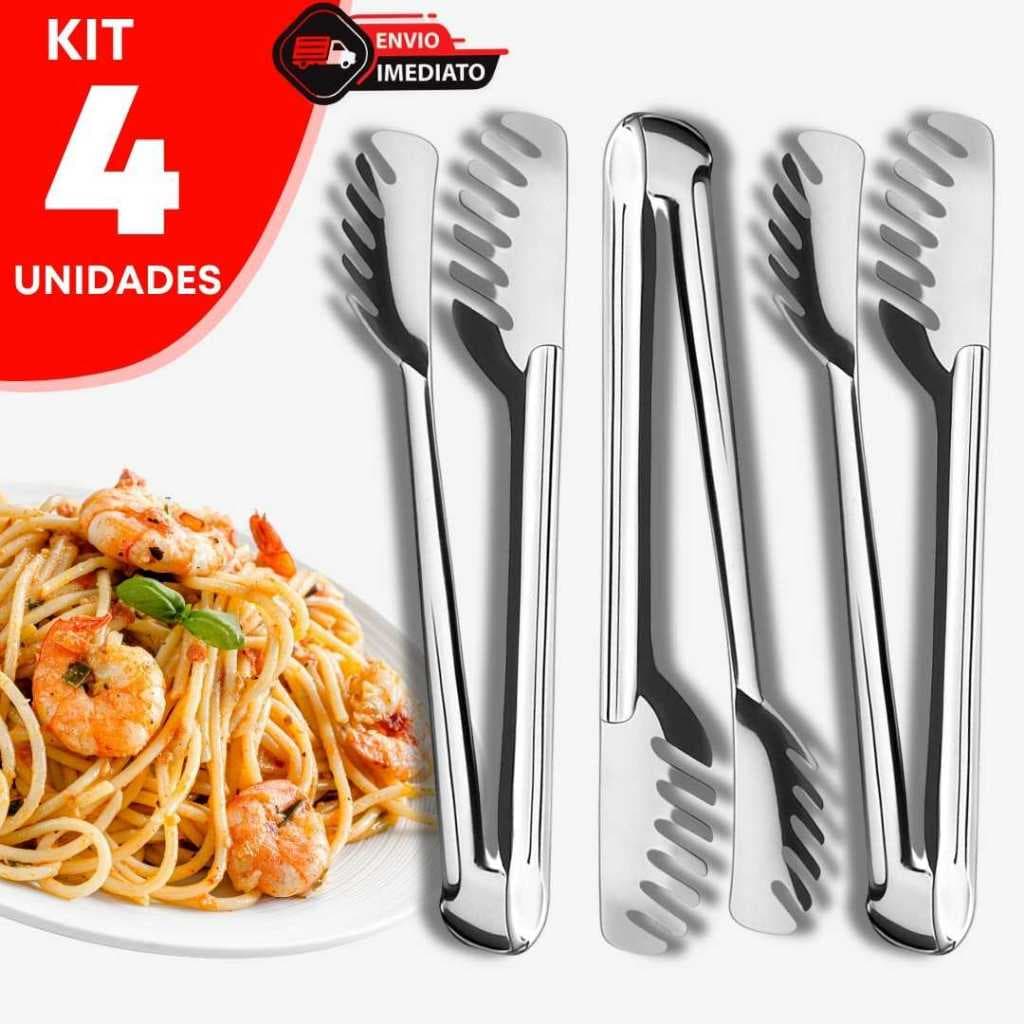 Kit 4 Pegador de Massas 20cm Inox Para Servir Saladas Massas Carnes Frios Bombons Bares Cozinha