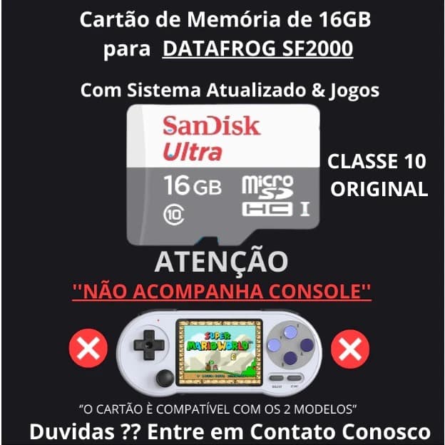 SF2000 Cartao de Memoria Original com Sistema e Jogos para Datafrog SF2000 console Portatil Sandisk Original Classe 10