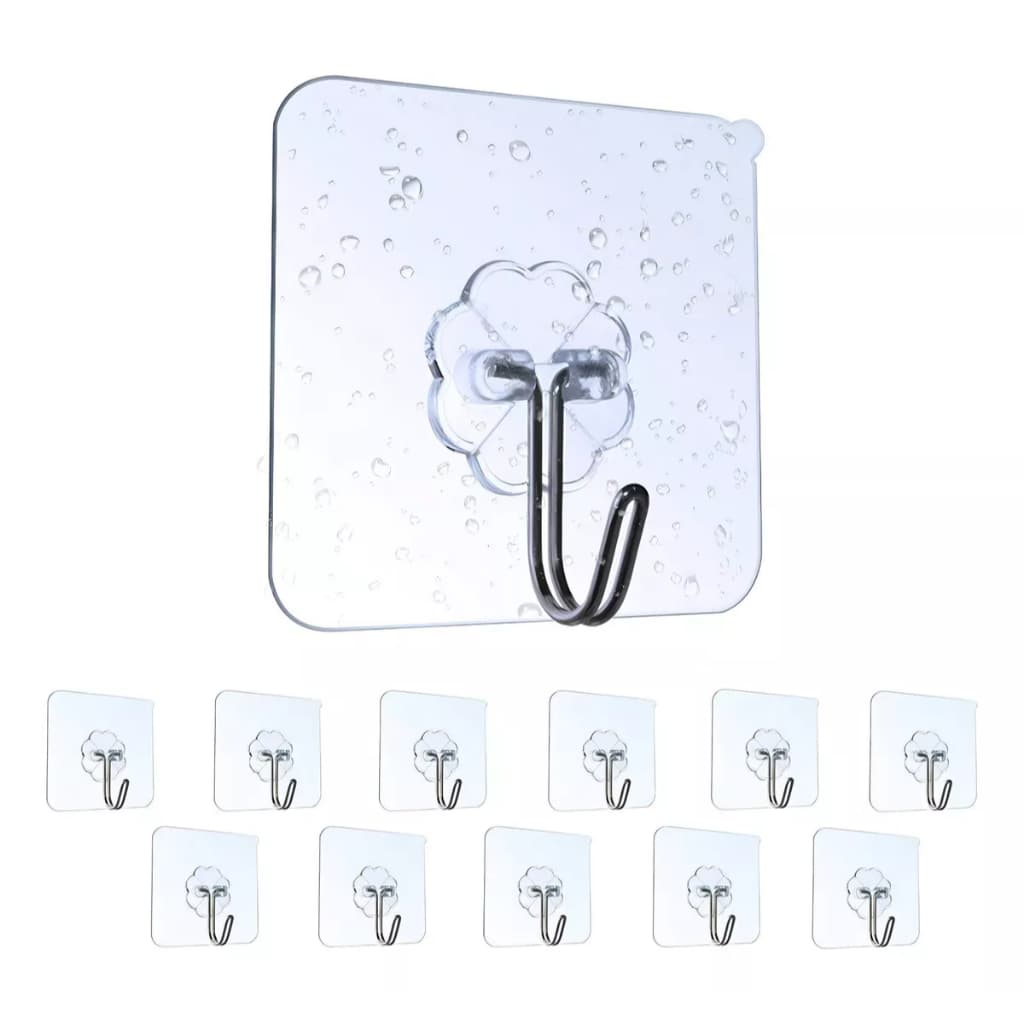 Kit 15 Ganchos Adesivo Parede Super Aderência - Transparente