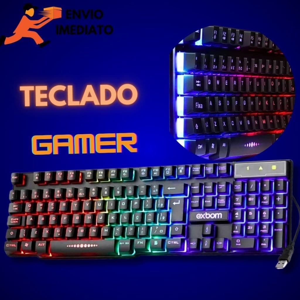 Teclado gamer iluminado RGB MULTIMIDIA semi-mecanico ABNT2 Padrão Brasileiro