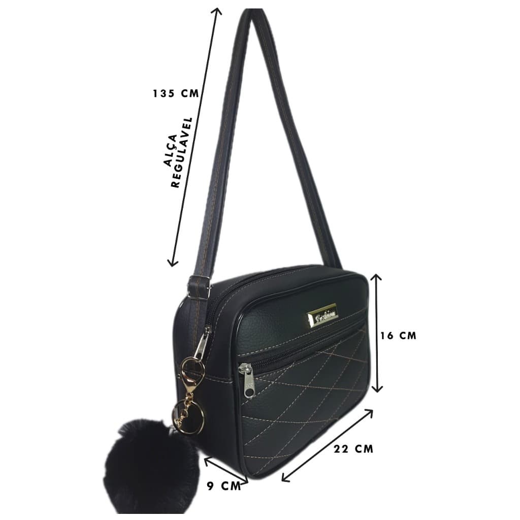 ⭐ Bolsa Feminina Transversal Tiracolo com Pompom Couro Sintético Bolsa de Ombro Casual Moderna Elegante.