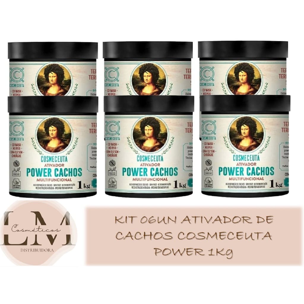 Kit 06un Ativador de Cachos Power para Cabelos Cacheados ou Crespos com Proteção Térmica Cosmeceuta 1Kg