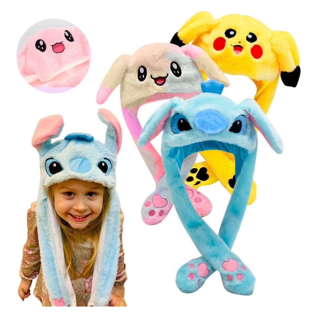 Touca Gorro Pelúcia varios personagens Com Led Mexe Levanta Orelha Frio