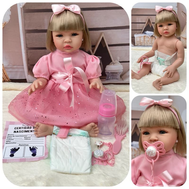 Bebe Reborn Boneca Siliconada Com Acessórios e Roupinha Para Brincar