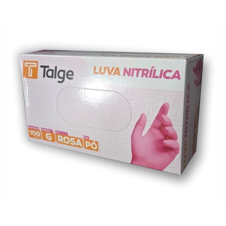 Luva nitrílica rosa P/M/G sem pó, com 100 unidades Talge
