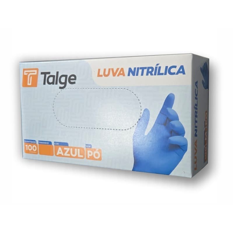 Luva Nitrílica azul sem pó, P/M/G com 100 unidades