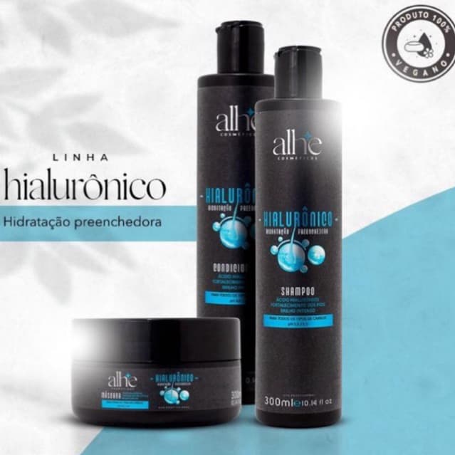 shampoo condionador capilar ácido hialurônico máscara 300 ml hidratação intensa cabelo alhe