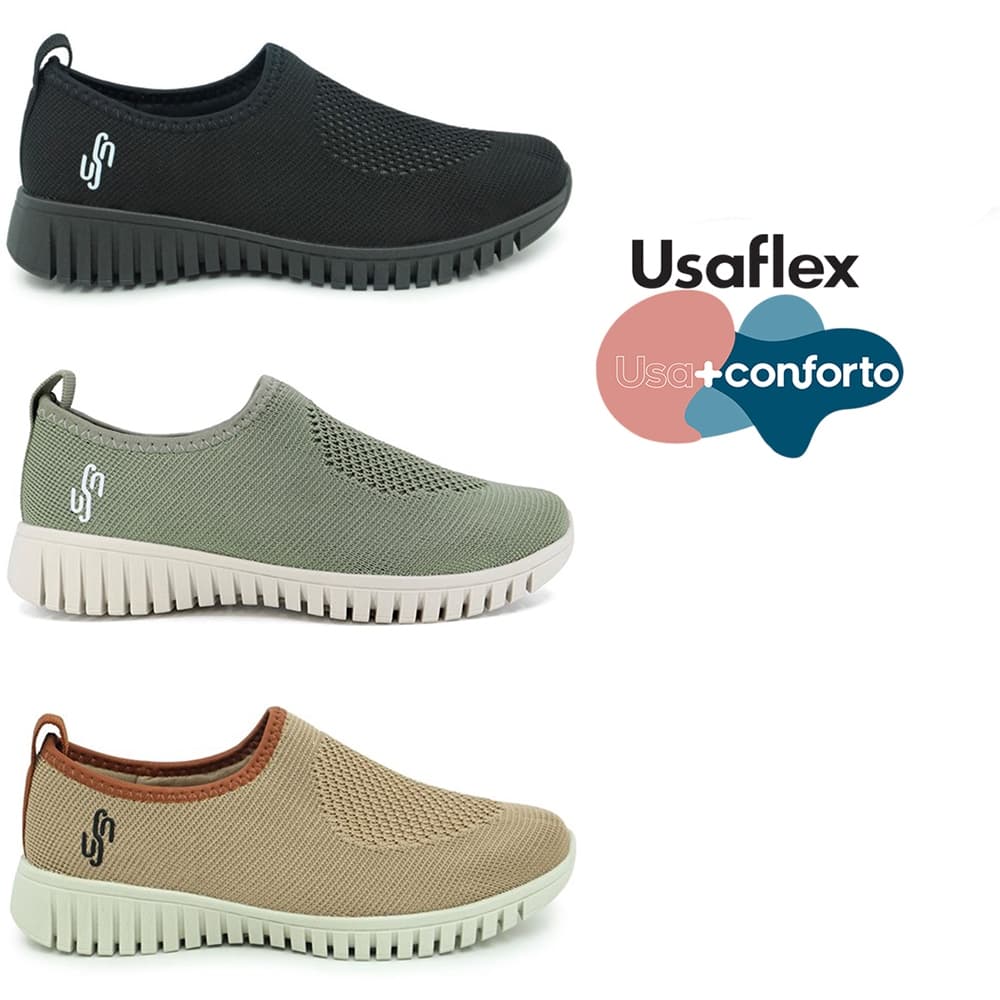 Tênis Feminino Usaflex Slip-on Conforto Tricot Ae2208