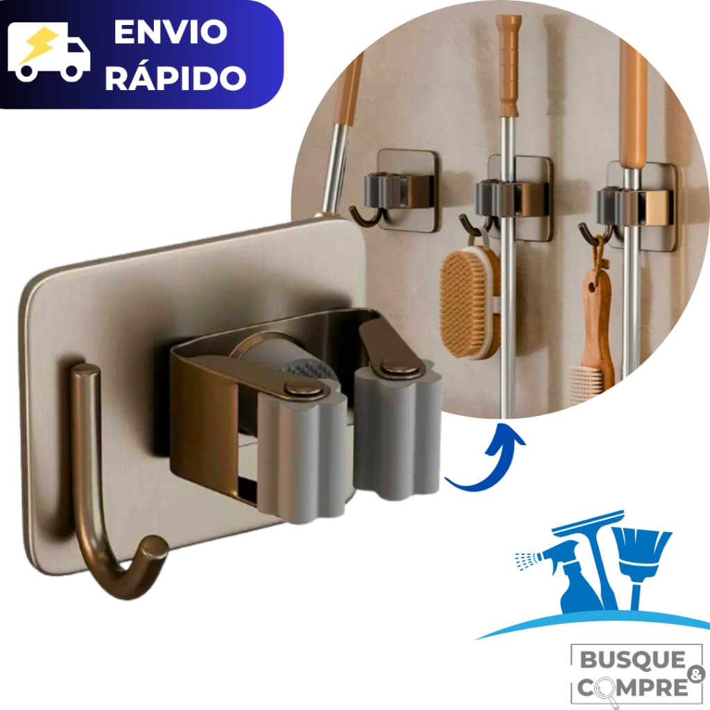 Gancho de Parede para Pendurar Vassouras Suporte para Rodo em Aço Inox Cozinha Banheiro Lavanderia