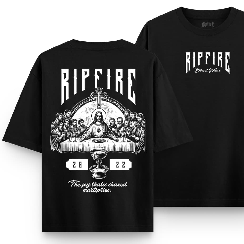 Camiseta Oversized Unissex Santa Ceia Ripfire Cristã Streetwear 100% Algodão