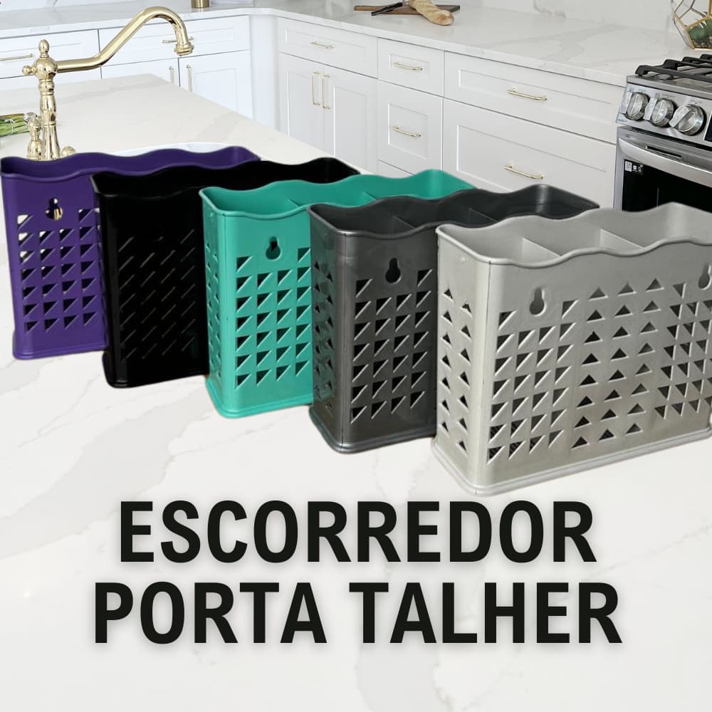 Escorredor Porta Talheres Vazado Com Separador Preto E Cinza