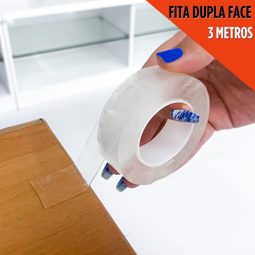Fita Dupla Face NanoGel Transparente Extra Forte Super Adesiva Magica de Silicone Parede Porta 3m