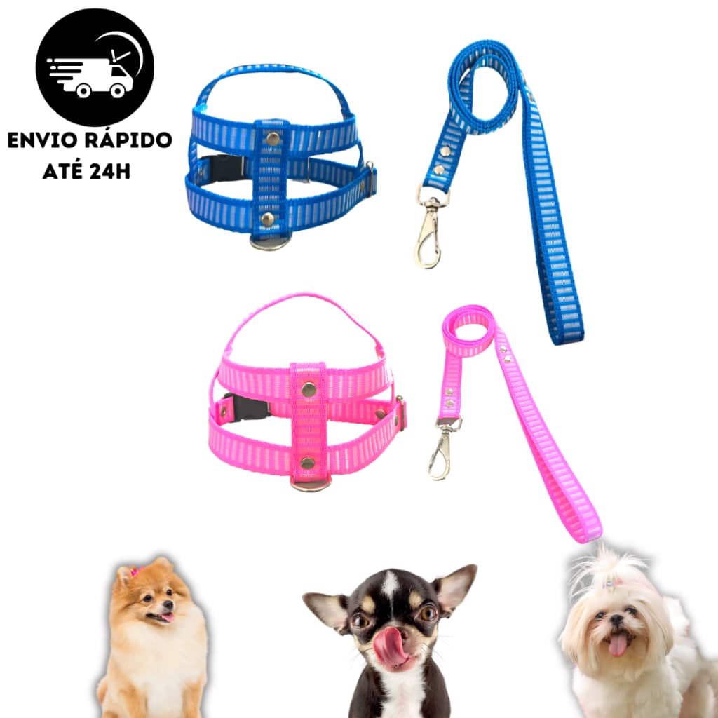 Coleira Peitoral Com Guia Para Cachorro Pet Porte Pequeno
