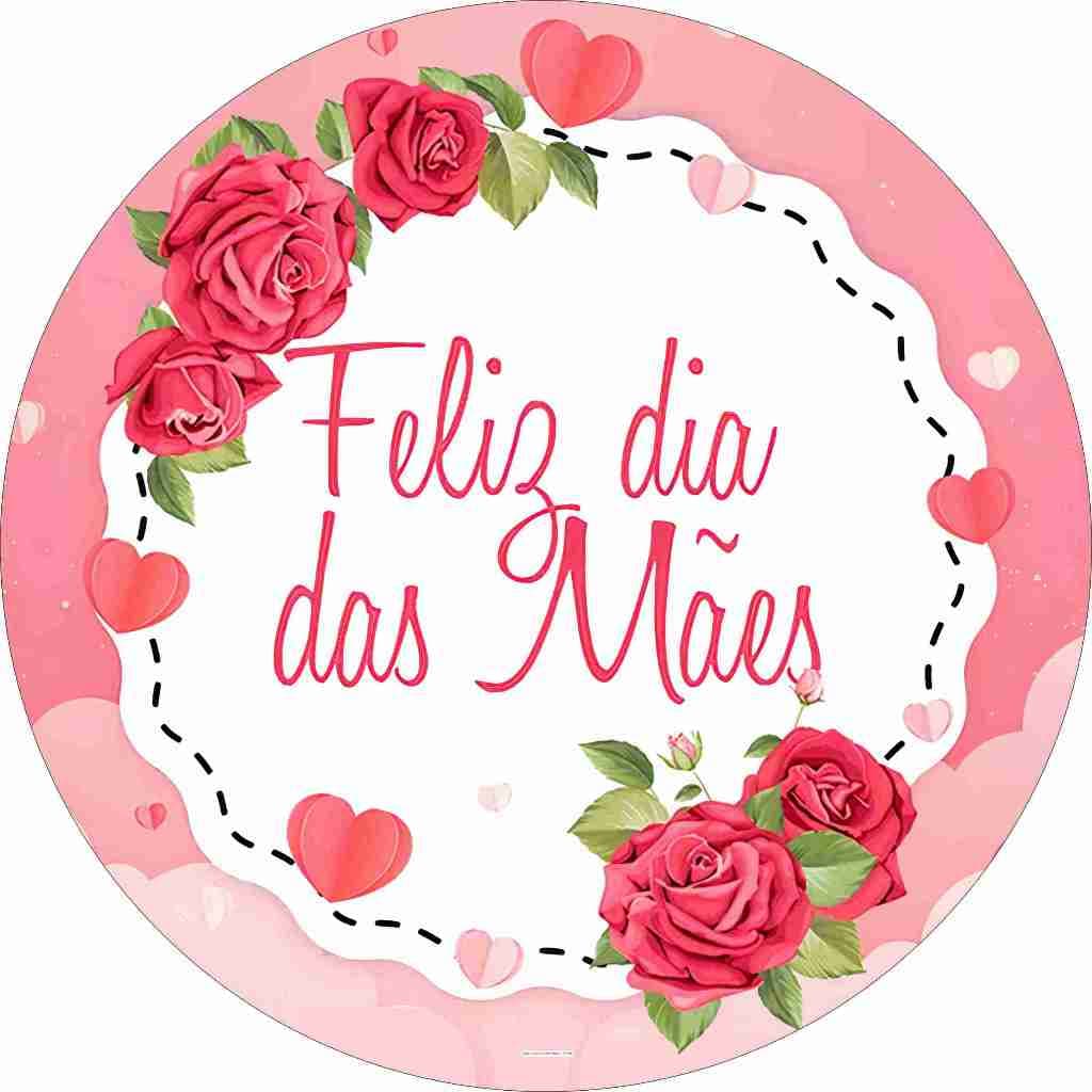 Painel Dia das Mães em Tecido Sublimado Redondo 1,50 x 1,50 Com Elástico Veste Fácil