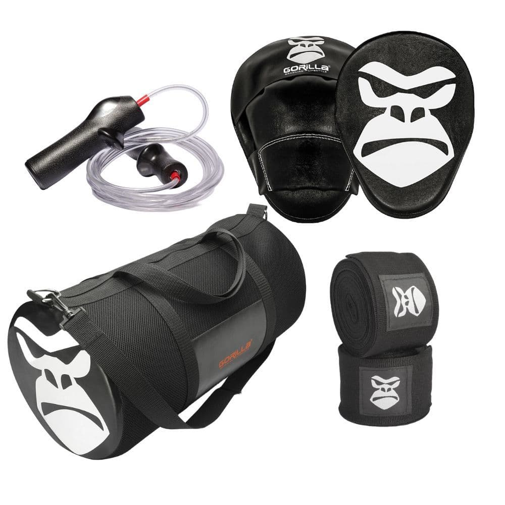 Boxe Manopla De Foco + Corda Pular G + Bandagem Elástica 3 M+ Bolsa Esportiva Transversal Gorilla
