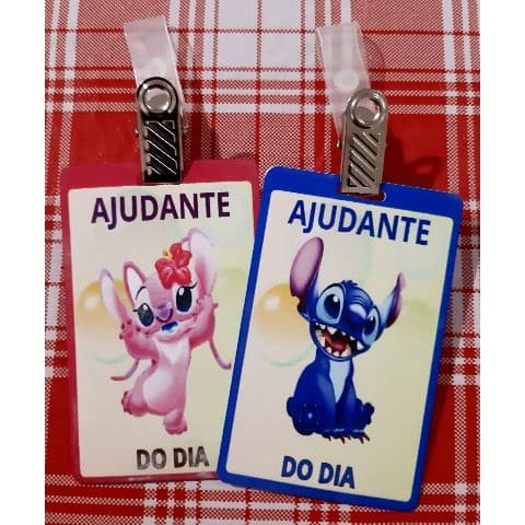 Crachá Ajudante do Dia Stitch e Angel - dupla, escolas, instituições