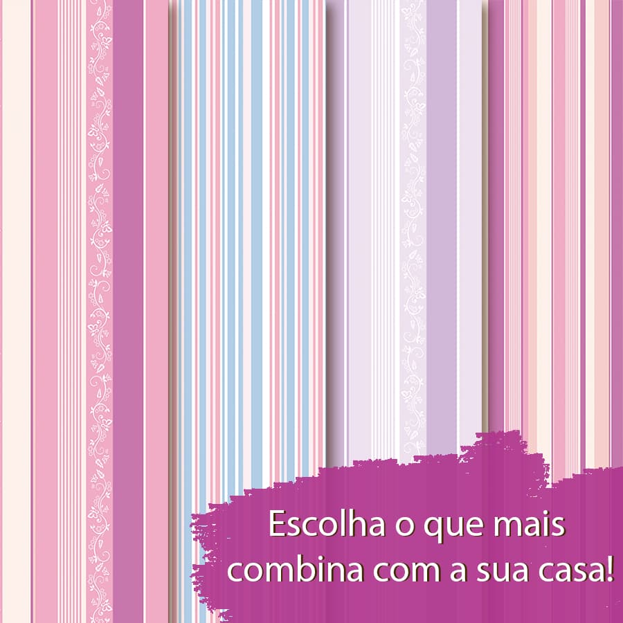 Papel de Parede Para Quarto Menina Listrado Rosa Roxo Infantil Delicado Adesivo Lavável