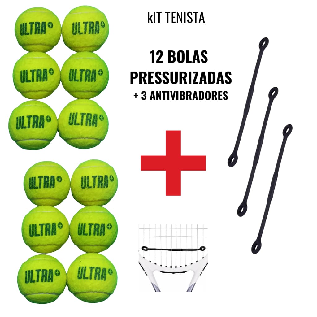 Kit Tenista - 12 bolas de tênis Ultra+ e 3 antivibradores para raquetes de Tênis