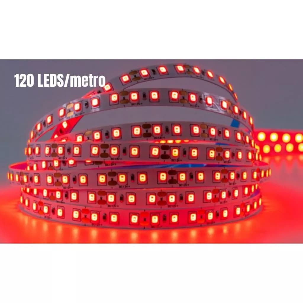 Fita 120LED/m 12v Vermelha 3528 Adesiva IP20 Sem Silicone 5 Metros Por Rolo