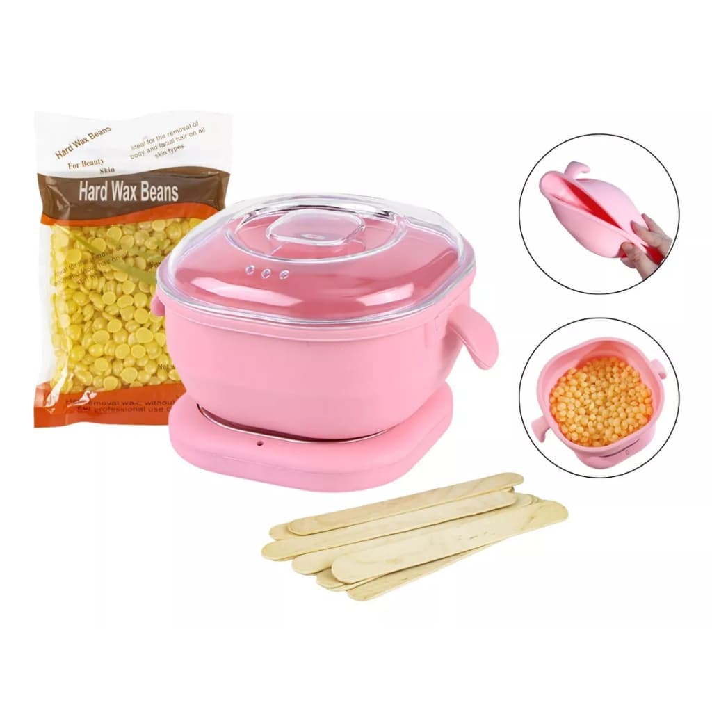 Mini Panela de Silicone Quente com Tampa Depilação + 100g Grão Cera + 10 Palitos Madeira Bivolt