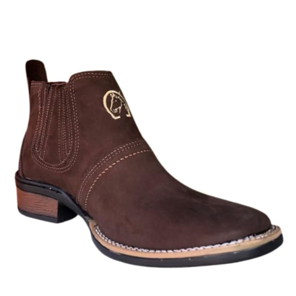 Bota Country Texana Botina Em Couro Nobuck Legitimo Botinha Cano Curto Baixo Bico Quadrado Moda 3040