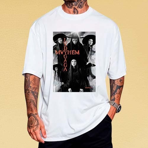 Camiseta 100% algodão branca Lady Gaga Abrakadabra e Mayhem unissex - Rio de Janeiro Copacabana