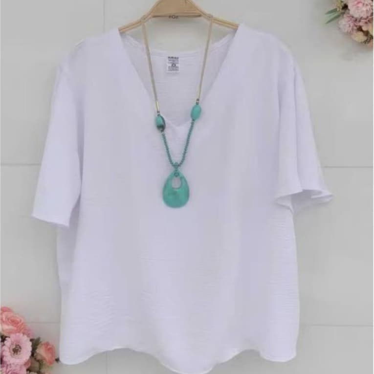 Blusa Feminina Plus Size Gola V Soltinha Manga Curta Tecido Duna