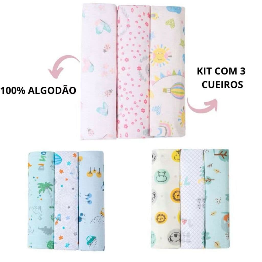 Cueiro Manta Flanelado 80x50cm bebê kit com 3 unidades Enxoval Menina Menino