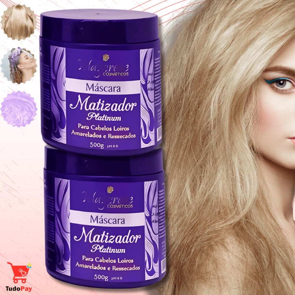 Kit 2 Mascara Matizadora Platinum Maycrene 500g Cabelo Loiro, Platinado