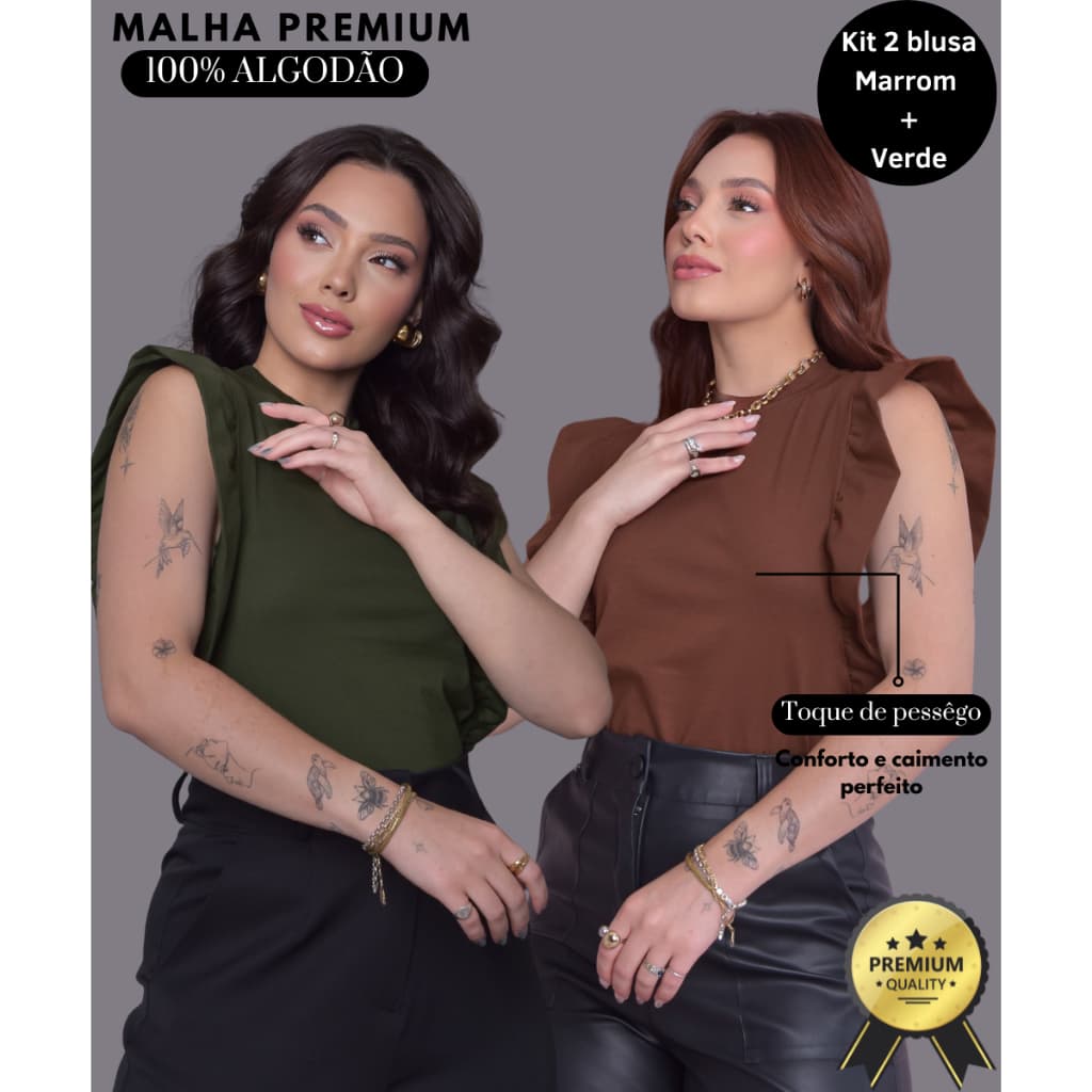 kit 2 Muscle tee feminina babado lateral lisa t shirt básica dia a dia casual e estilosa look