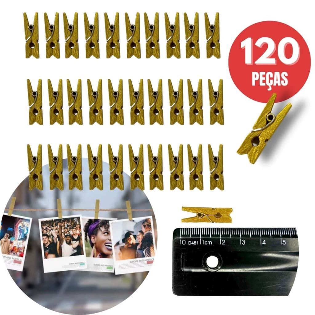 Kit 120 Mini Pregador Prendedor de Madeira Para Fotos Artes Recados Bilhetes Drinks Tags Divertidas