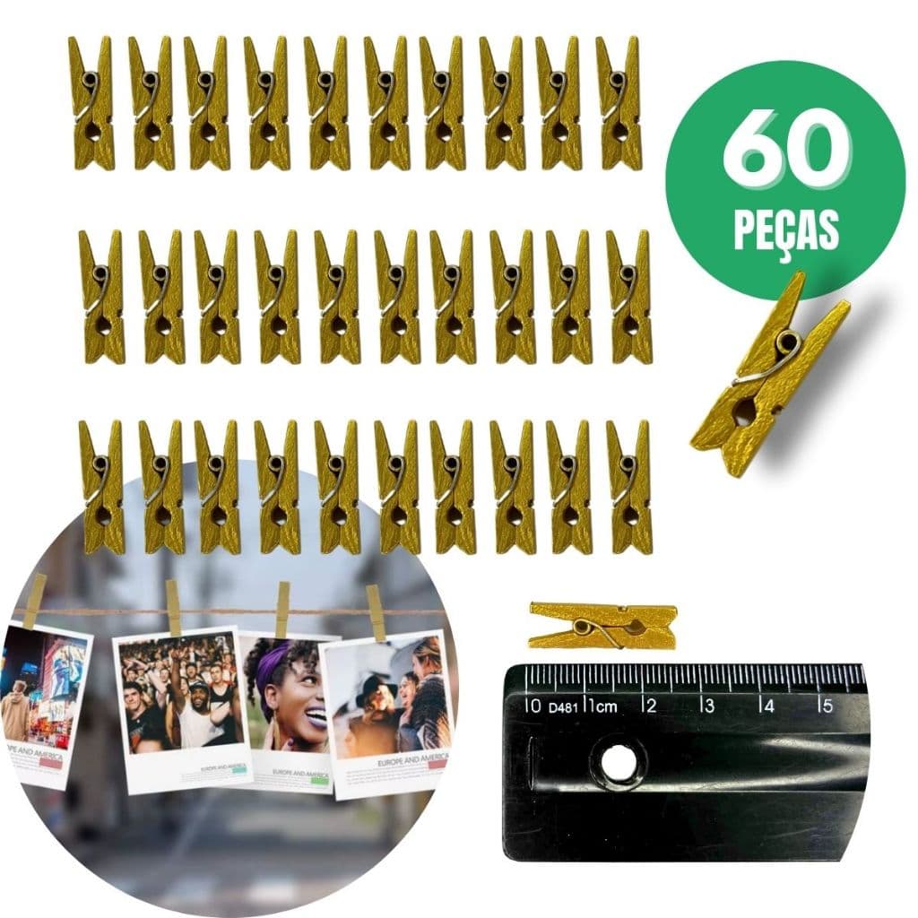 Kit 60 Mini Pregador Prendedor de Madeira para Fotos Artes Recados e Bilhetes Drinks Tags Divertidas