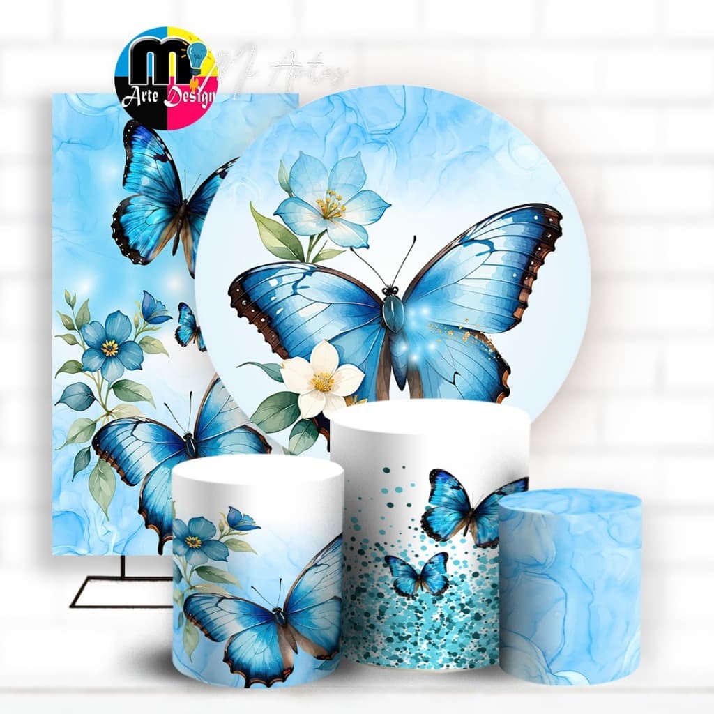 Kit Capa Painel Redondo + Trio Capas de Cilindros Sublimado Tema Borboletas SEM LATERAL